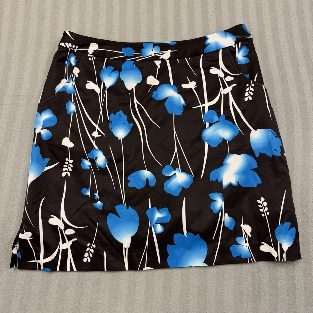Monterey Club Women's Black Floral Skirt Skort Size 4 Tennis Golf Side Zip